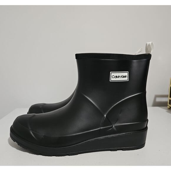 Calvin Klein Illea Rubber Boots Platform Lug Sole Womens 8 Black Rain Boot - Picture 3 of 11